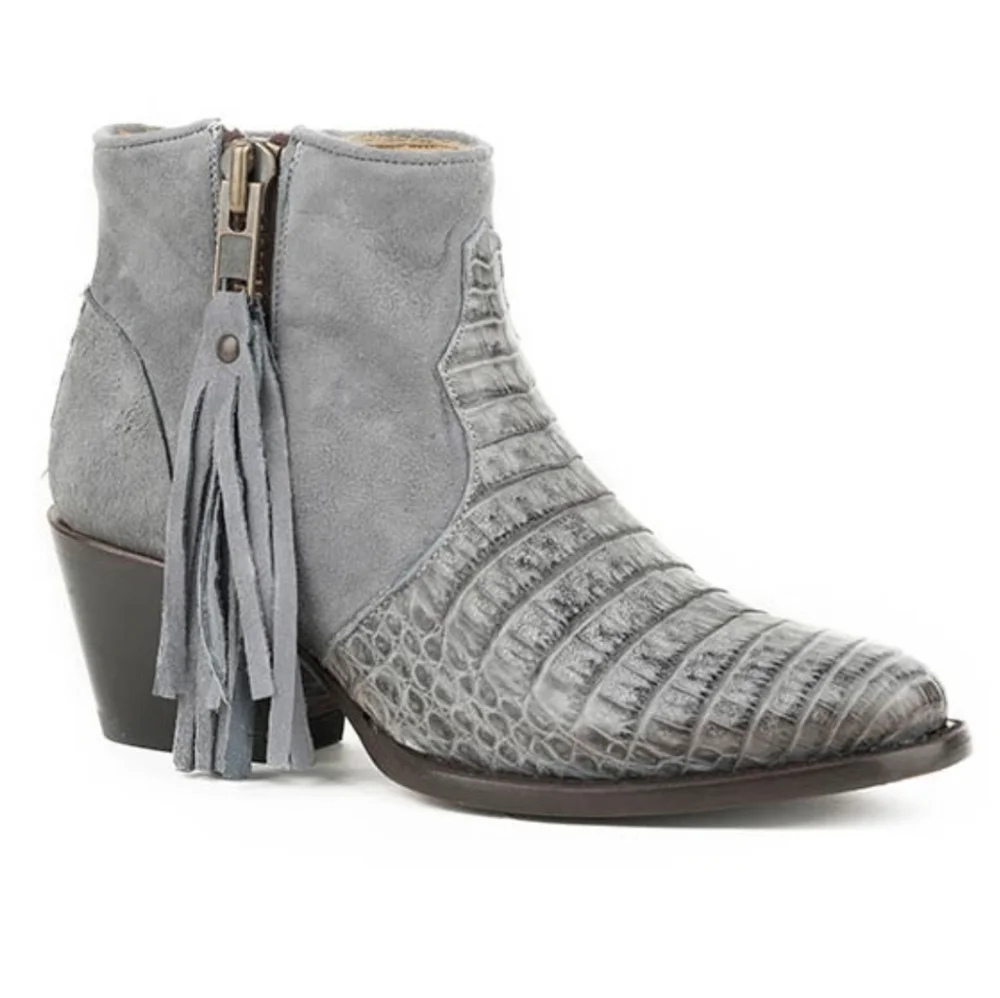 Grey Women's Stetson "Paris" Suede and Caiman Exotic Ankle Boots - Picture 1 of 8